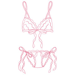 Elegant Lacy Lingerie Set – Hand-Drawn Minimalist Vector Illustration of a Delicate Feminine Bra and Panties with Ribbons and Lace, Stylish Intimate Apparel in Chic Linear Style