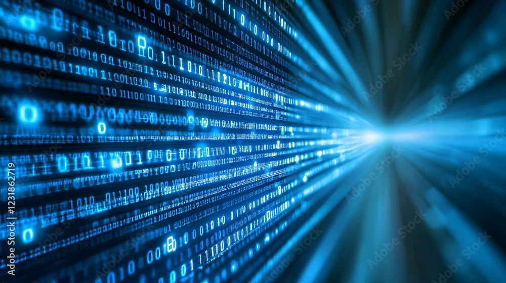 Poster abstract representation of binary code streaming through cyberspace