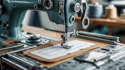 Vintage Sewing Machine Close-Up in Workshop