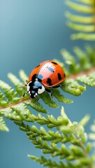 Obraz premium Ladybug on Fern Leaves: Nature's Beauty in Close-Up
