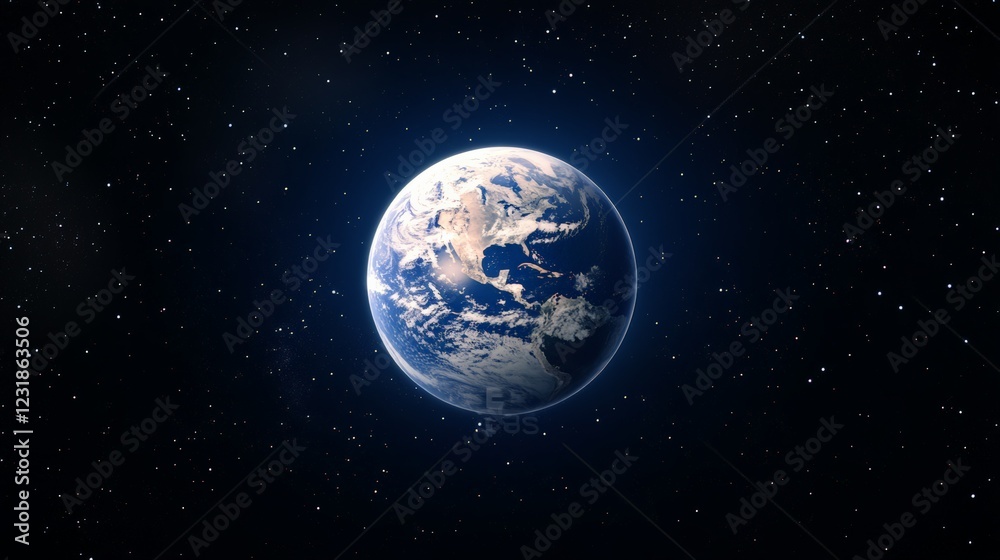 Poster planet earth is rotating in the vastness of space, surrounded by myriads of stars, creating a breath