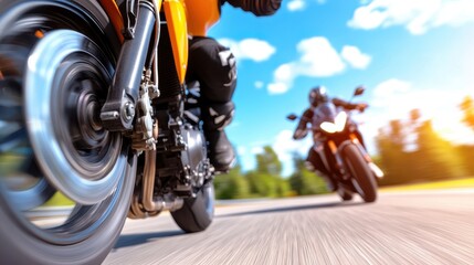 Obraz premium Racer skillfully overtakes rival on a vibrant, curved track