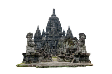 A view of Candi Sewu (Sewu Temple) with twin dvarapala (guards) at the front, Central Java, Indonesia