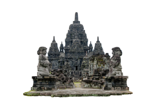 A view of Candi Sewu (Sewu Temple) with twin dvarapala (guards) at the front, Central Java, Indonesia