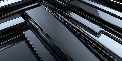 Obraz premium Abstract metallic structure, dark grey background, geometric design, tech banner