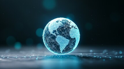 digital assets concept. Digital globe with glowing network connections and particles on a dark background.