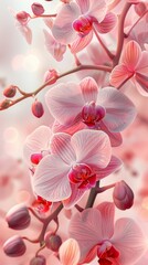 Obraz premium Close-up of pink orchids, great for botanical illustrations, card decoration and creating a romantic atmosphere.