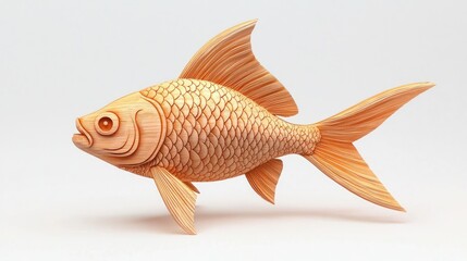 Fototapeta premium Orange Wooden Fish Sculpture on White Background