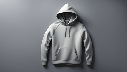 White hooded sweatshirt mockup on a gray background.