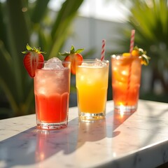Vibrant Summer Beverages on Elegant Marble A Stunning Silhouette Display