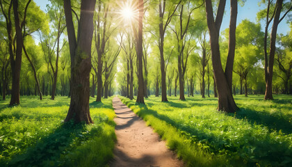 Sunlit Path Through a Verdant Forest