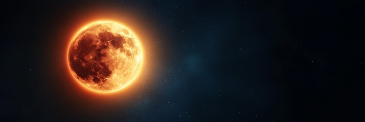 Obraz premium Big red moon glowing brightly in the night sky, surrounded by a multitude of twinkling stars, creating a stunning and breathtaking celestial vista