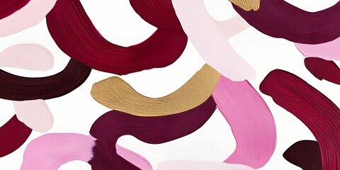 Abstract paint swirls, pink, gold, burgundy, white background, design element