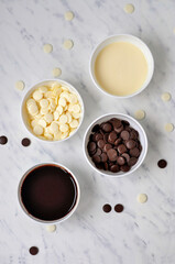 cup of coffee and chocolate beans 