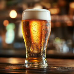 A frosty glass of craft beer with thick foam