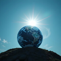 Global Sunrise: Earth on a Hilltop