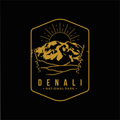 Line art Denali National Park emblem patch logo illustration