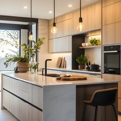 Fototapeta premium Design a modern kitchen that is both stylish and functional, incorporating smart appliances and sustainable materials.