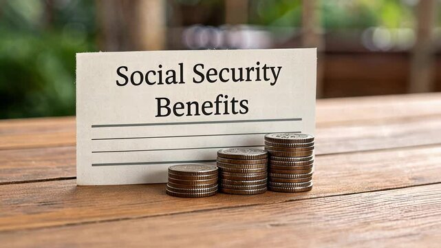 Social security benefits concept, Social Security benefits with coins on a table