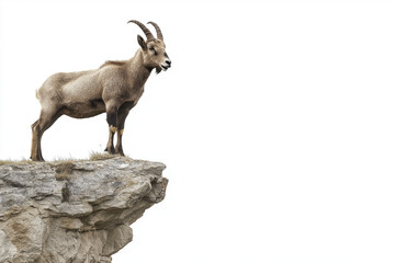 mountain goat on cliff edge isolated on white background