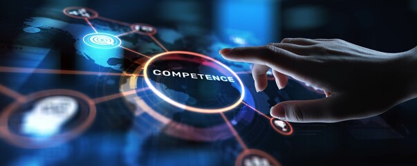 Competence Developing Skills and Expertise, projection on a virtual screen, Business and Technology Concept.