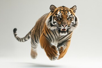 Fototapeta premium A tiger is seen in mid-air while running