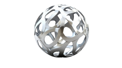 Abstract silver sphere rotating on transparent background