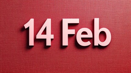 "14 Feb" in creative bold pink font on a plain red canvas.
