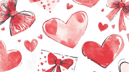 Valentine coquette bow heart seamless pattern, Red pink white holiday ribbon printable repeat digital paper background wallpaper