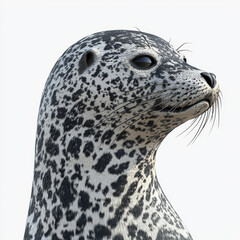 Harbor seal portrait, spotted fur, inquisitive gaze.