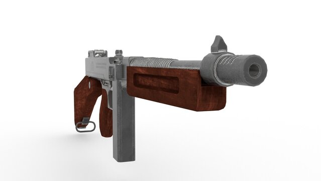 thompson submachine gun with white background