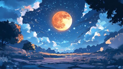 Full moon on night with black background.