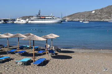 Obraz premium A luxury yacht in the harbour of the idyllic small island of Kythira in Greece