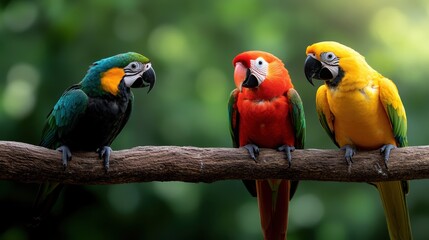 Colorful tropical birds harmonize in a vibrant green paradise