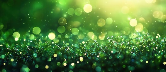 Obraz premium Green bokeh, sparkling grass, nature background