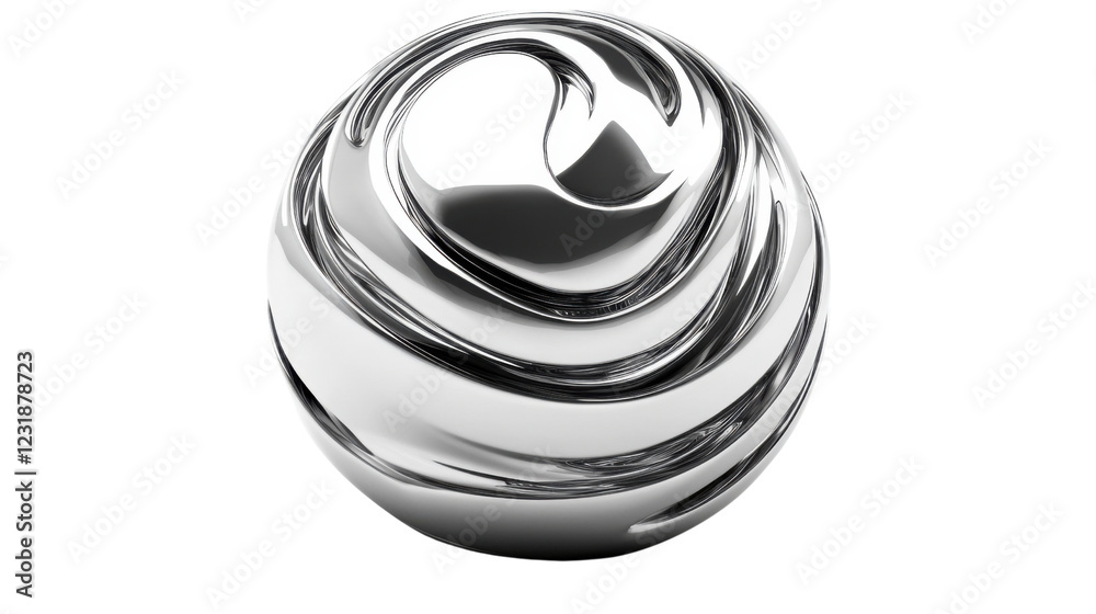 Poster chrome sphere rotating and generating a vortex with transparent background