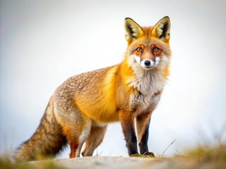 Fototapeta premium Stunning isolated fox portrait, pristine white background PNG. Perfect wildlife wallpaper.
