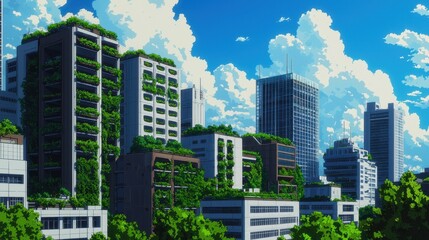 Fototapeta premium Urban Landscape with Lush Greenery and Blue Sky in Daylight