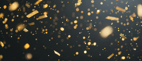 Gold confetti creates a celebratory atmosphere against a black background