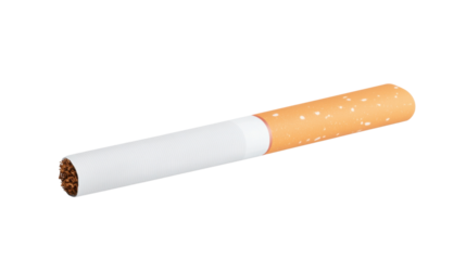 Single cigarette lying on transparent background representing smoking and addiction