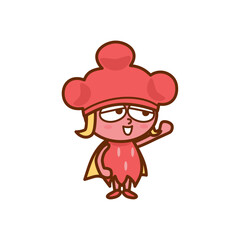 手をあげる赤い帽子と赤い服を着た女の子