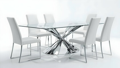Modern Glass Dining Table with White Leather Chairs