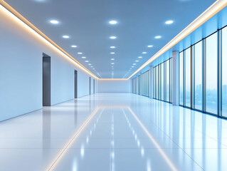 empty space with hidden lighting, a white floor, and a ceiling for futuristic view, creating a modern background design evoking a sense of future technology. 