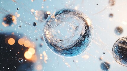 Closeup of blue molecule atoms structures on blue liquid serum background. Cosmetics skincare or human skin treatment and solution. 3d illustration rendering