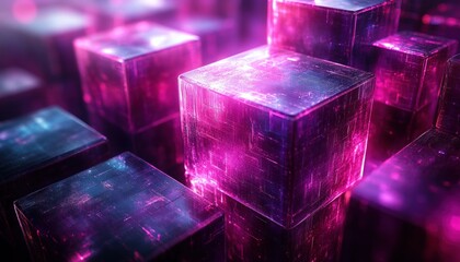 Modern Abstract Geometric Background with 3D Cubes in Purple and Black Minimalistic Design for...