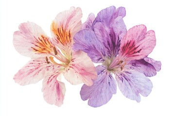 Obraz premium Two colorful flowers on a clean white surface