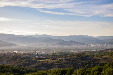 Panorama of Baix Llobregat in Spain's Spanish landscape of Catalonia mountains valley © Martin