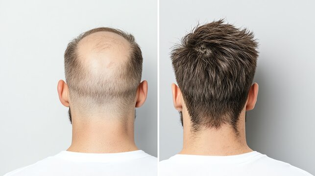 Before and after hair transformation with visible improvement in hair thickness and style.