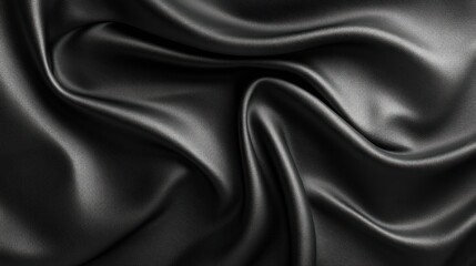 Fototapeta premium Draped black silk fabric, elegant texture, studio shot, background blur, fashion design