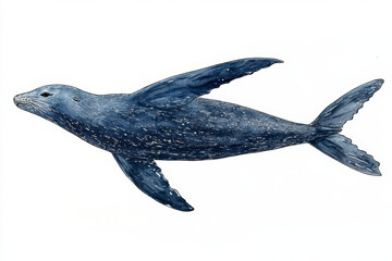 Oceanic mammal, sleek dark blue body, graceful underwater pose.